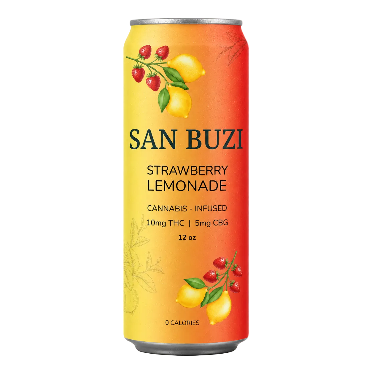 San Buzi Strawberry Lemonade THC-infused drink by East Atlanta Village Smoke, Vape, and CBD, showing a vibrant bottle of flavored lemonade.
