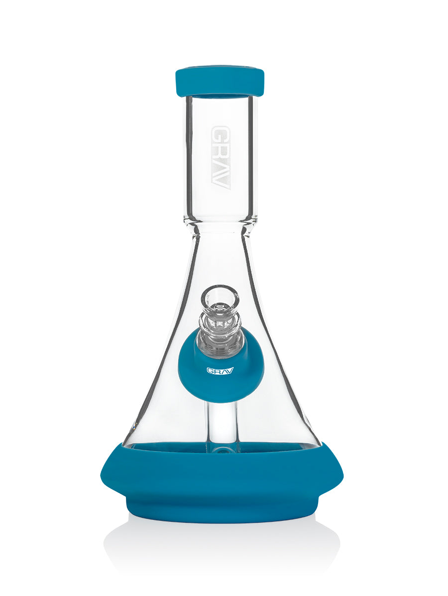 Black GRAV Deco Beaker bong made of durable silicone with clear glass accents, designed for smooth smoking experiences.