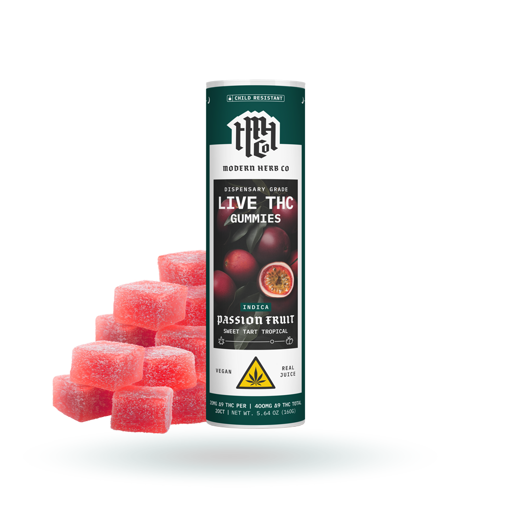 Live Resin D9 THC Gummies: Passion Fruit (Indica), 20ct