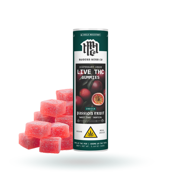 Live Resin D9 THC Gummies: Passion Fruit (Indica), 20ct