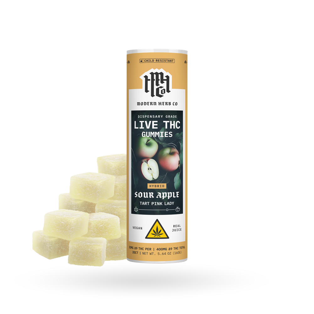 Live Resin D9 THC Gummies: Sour Apple (Hybrid) - 20ct