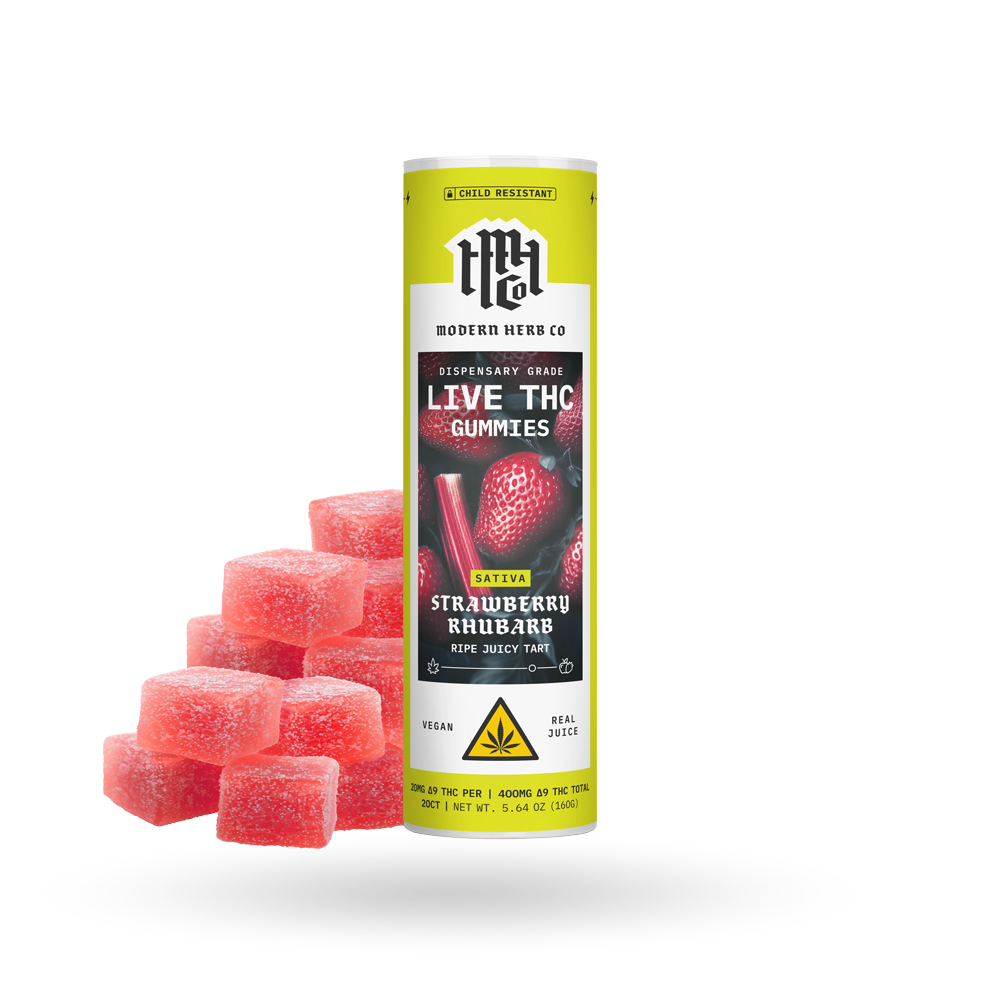 Live Resin D9 THC Gummies: Strawberry Rhubarb (Sativa) - 20ct