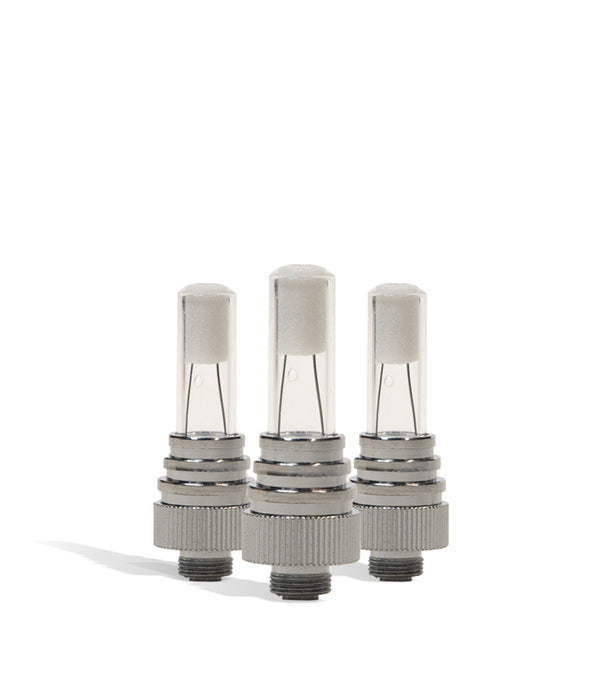 Set of four transparent quartz coils for Lookah Seahorse V vaporizer, shown in clear view with detailed construction.