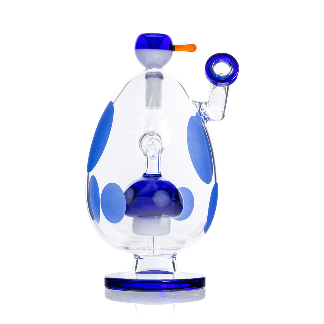 HEMPER Spotted Egg XL Blue Bong, 9-inch water pipe with a rounded, spotted design, clear glass with blue accents.