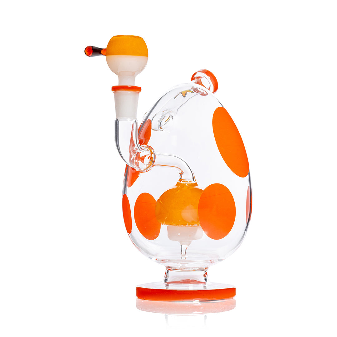 HEMPER Spotted Egg XL Bong 9-inch orange waterpipe with a rounded design and clear glass accents on a white background.
