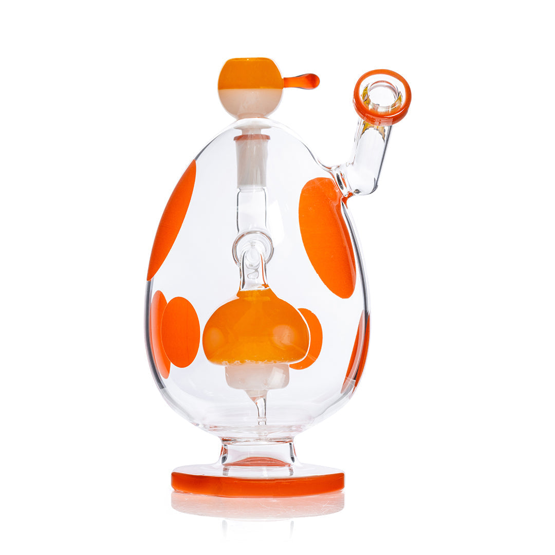 HEMPER Spotted Egg XL Bong, 9-inch orange water pipe with a rounded, spotted design, made for smoking and filtration.