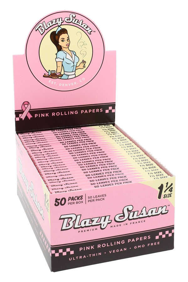 Blazy Susan 1¼ size rolling papers, 50-count display, thin paper for rolling cigarettes or herbal wraps.