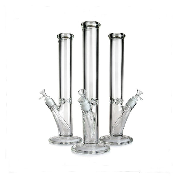 Clear 16-inch thick glass straight tube bong by 1Stop Glass, featuring a sturdy design and large mouthpiece for smooth hits.