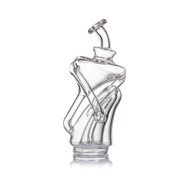 MJ Arsenal Typhoon Peak Top glass attachment for vaporizer, featuring clear glass with intricate design details.