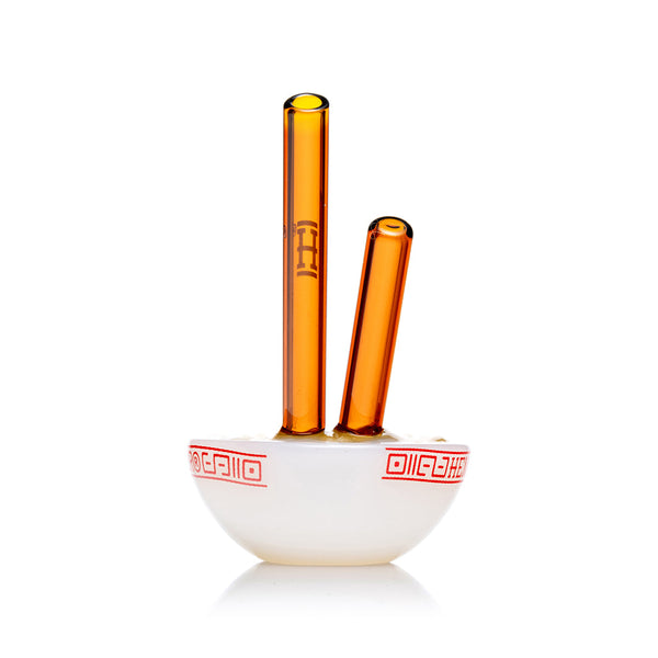 Hemper Ramen Bowl glass pipe with colorful ramen bowl design, transparent glass body, and detailed craftsmanship.