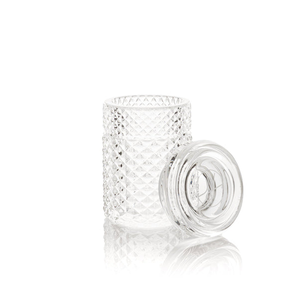 Clear Twenties Collection stash jar by Jane West, featuring a sleek glass container with a secure lid for storage.