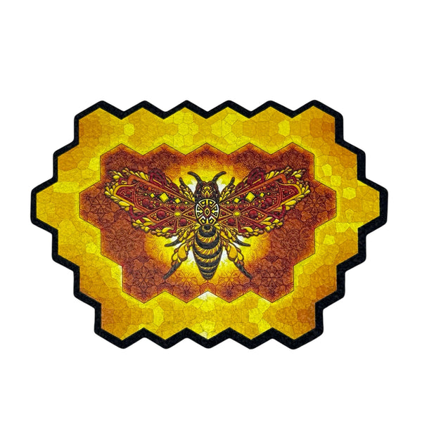 Colorful Phil Lewis coaster from Mood Mats featuring abstract artwork, designed to protect surfaces from drink spills.