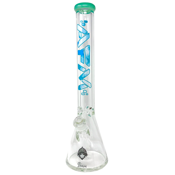Cloud Beaker 18-inch beaker bong by AFM Smoke with mint-colored accents and 9mm glass construction for smooth smoking.