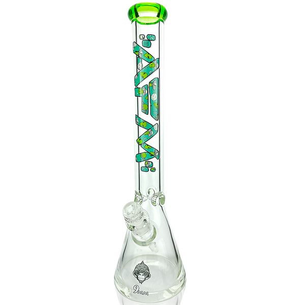 Green 18-inch AFM Smoke Alien beaker bong with a 9mm glass base and detailed alien design for smooth smoking experience.