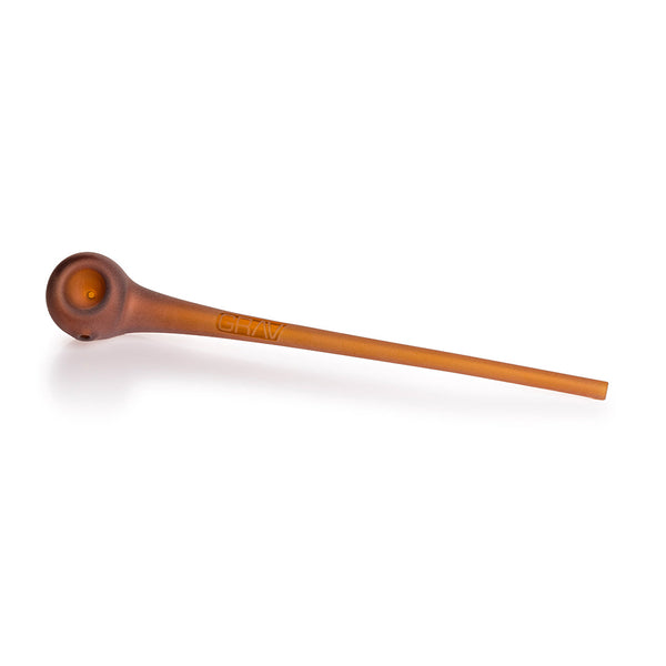 Grav Sandblasted Gandalf glass pipe with detailed Gandalf design in amber glass, handcrafted smoking pipe.