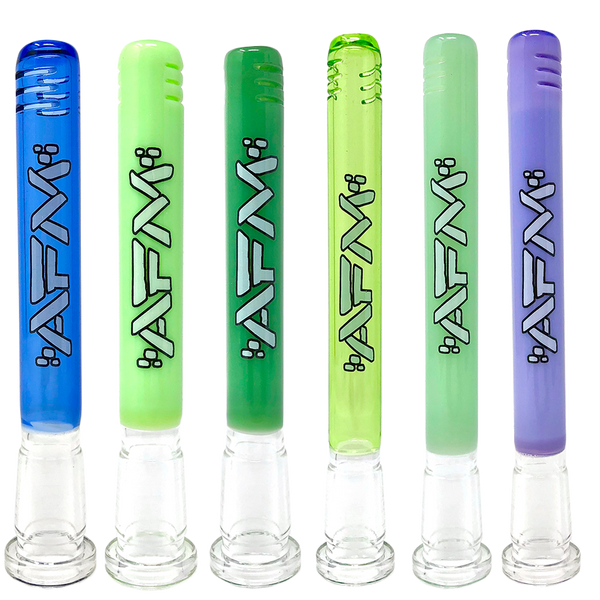 AFM Smoke colored glass downstem for smoking pipes, featuring vibrant glass design and durable construction.