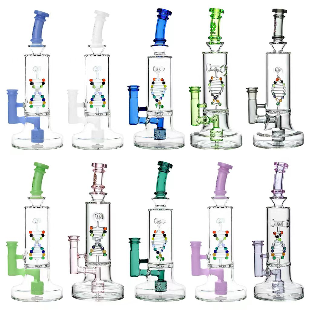 Calibear 10.5-inch premium DNA spinning dab rig with 14.5mm joint and free bowl, showcasing glass design and percolation features.