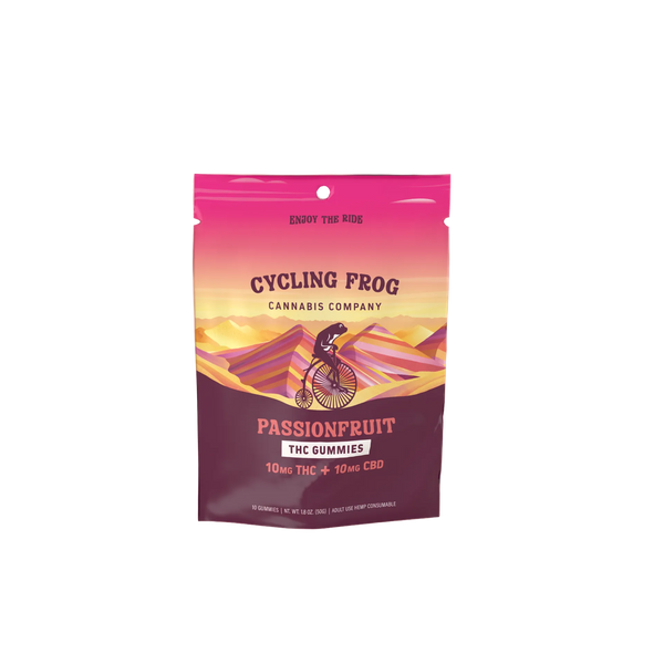 Cycling Frog 10mg THC+ 10mg CBD Passionfruit Gummies