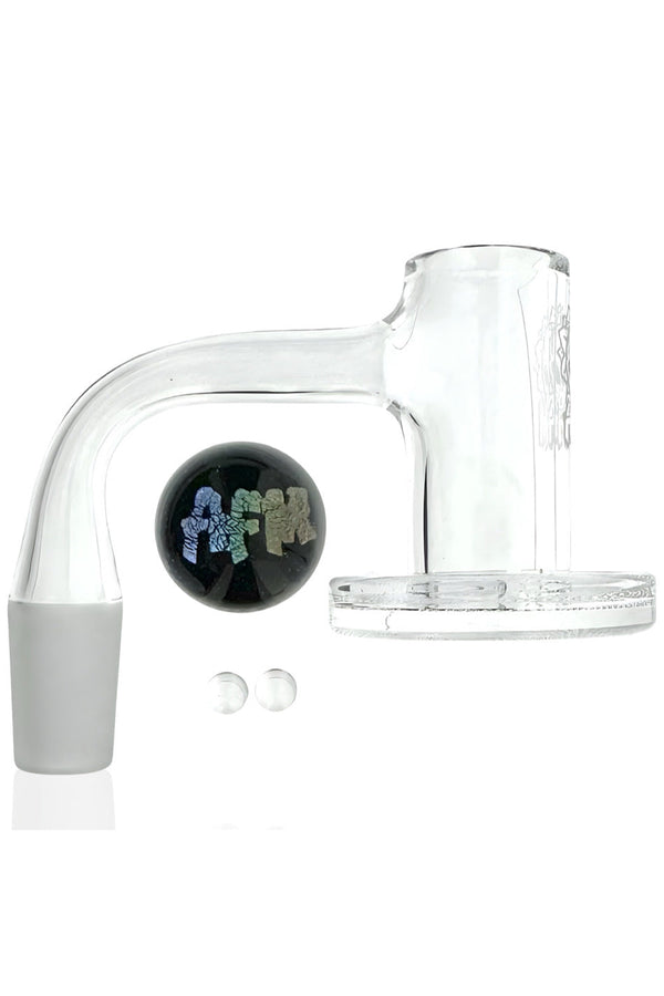 AFM Smoke 20mm quartz dab banger set with flat-top design, grid bottom, and pearl accents for concentrate dabbing.