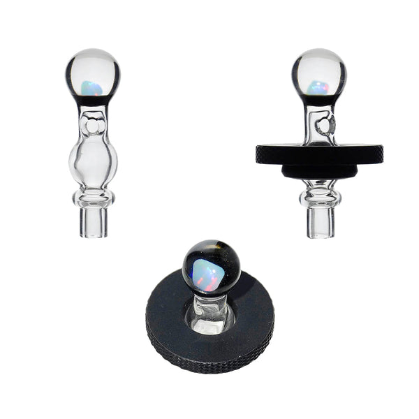 Multicolor opal glass carb cap by Calibear for Dr. Dabber Switch 2, encased design for optimal vapor experience.