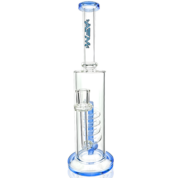 13-inch AFM Smoke spiral waterfall glass dab rig with intricate glasswork and a sturdy base for concentrate vaporization.