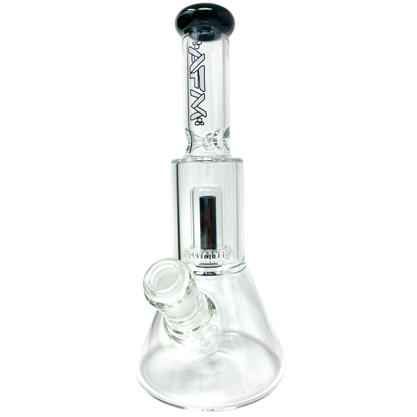 Black 12-inch AFM Smoke UFO chamber mini beaker bong with glass base and mouthpiece, designed for smooth smoking sessions.