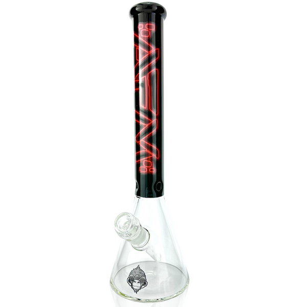 16-inch AFM Smoke neon glass beaker bong with vibrant neon lights and clear glass design for smooth smoking experience.