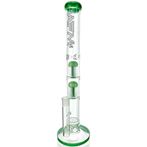 18-inch AFM Smoke Ripper Double Arm Perc glass straight tube bong with 7mm thick glass and intricate percolator design.