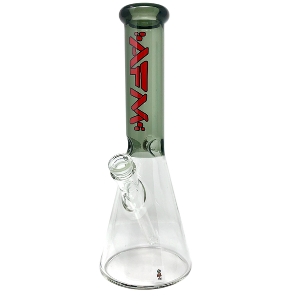 12-inch AFM Glass Extraterrestrial Color Sleeve Beaker Bong from AFM Smoke, featuring a sleek black beaker design for smoking enjoyment.