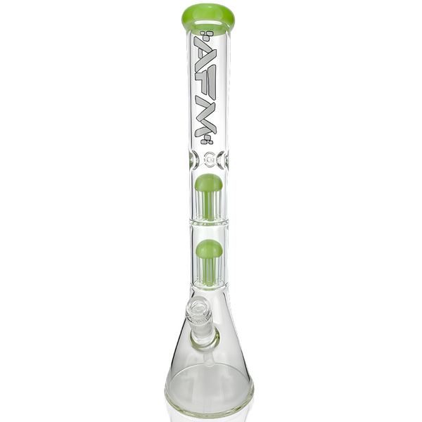 18-inch AFM Smoke Double Hitter 7mm glass beaker bong with a sturdy base and clear design for smooth smoking experiences.