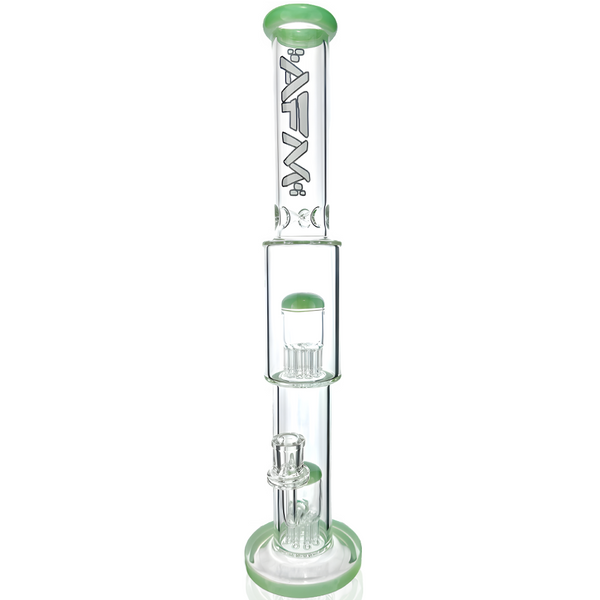 18-inch AFM Smoke Daisy Double Perc Straight Tube Bong with clear glass and intricate percolator design.