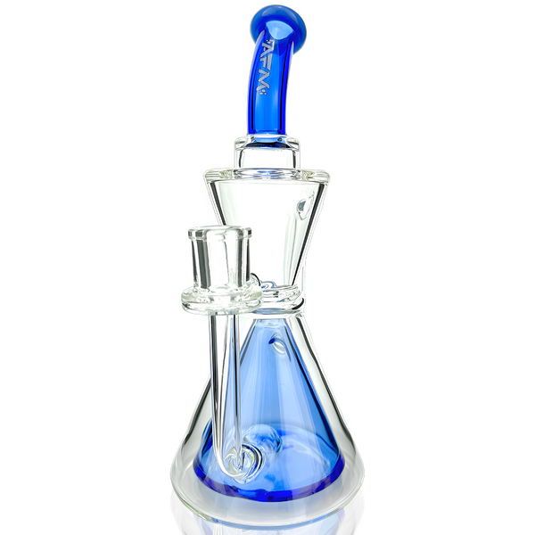 AFM Smoke 9-inch pyramid perc recycler dab rig with glass body, multiple chambers, and intricate glasswork for smooth dabbing.