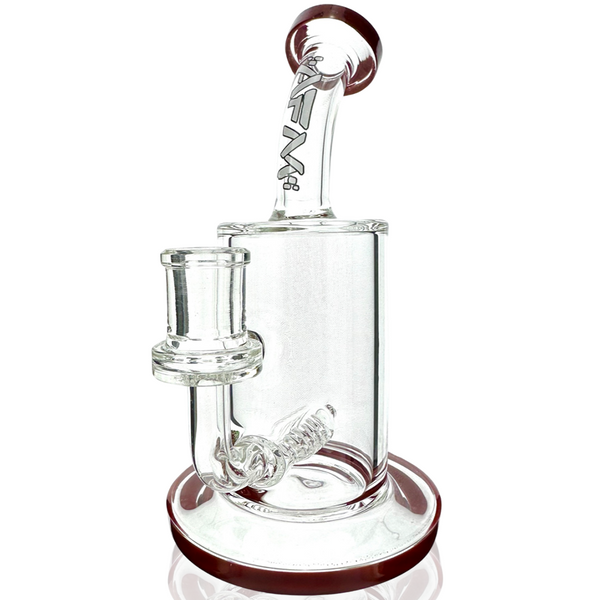 Clear glass 7.5-inch AFM Smoke inline perc dab rig with a sleek design and sturdy base for smooth dabbing.