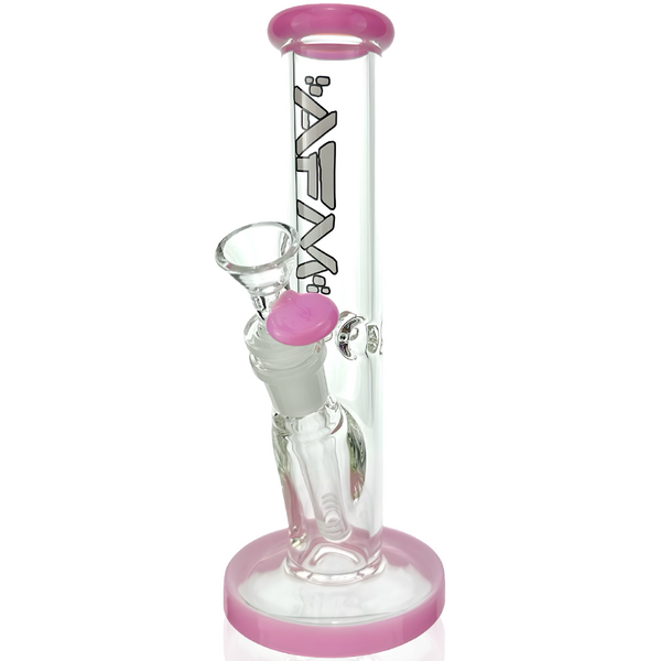 8-inch AFM Smoke colored lip clear mini straight tube beaker bong with a transparent glass body and colored accents
