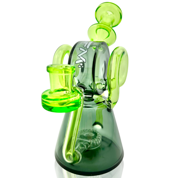 AFM Smoke 8-inch double ram recycler dab rig with clear glass, intricate design, and recycler chamber for smooth dabbing.
