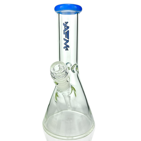 10-inch AFM Smoke glass classic colored lip beaker bong with a sturdy beaker shape and vibrant color accents.