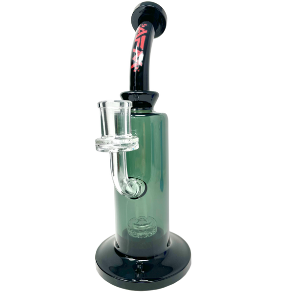 Black AFM Power Showerhead Perc Glass Dab Rig with 9.5-inch size for smooth dabbing and flavorful vapor.