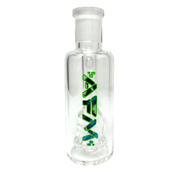 AFM Smoke 4-inch leaf showerhead perc glass ash catcher with intricate leaf design and clear glass construction for smoking accessories.