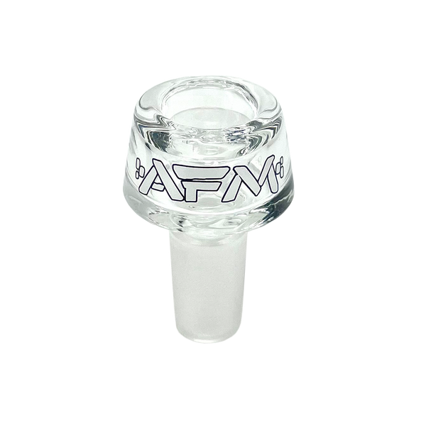 AFM Smoke clear single hole bowl for bowl and slide, showcasing transparent design and metal fitting for smoking accessories.