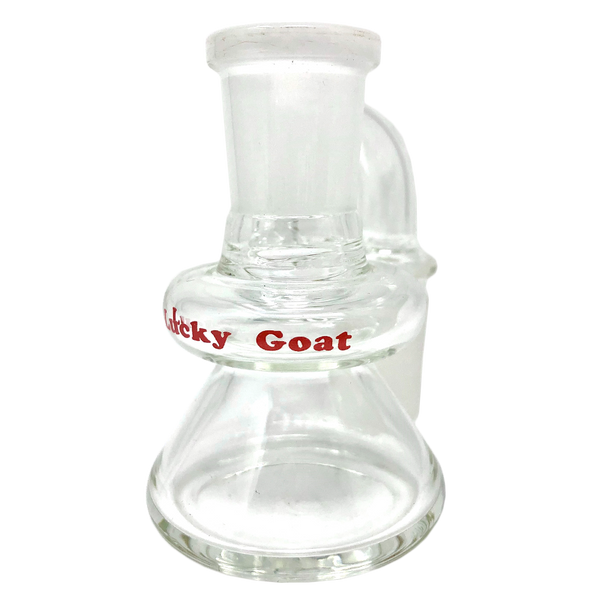 Clear glass AFM Lucky Goat 3-inch dry ash catcher with 14mm and 18mm male joints for smoking accessories.