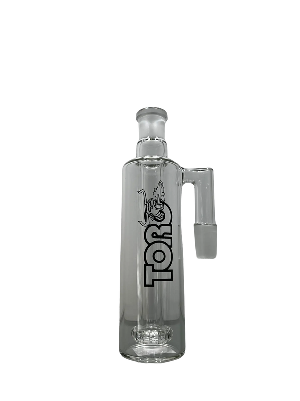 East Atlanta Village Smoke Toro glass ash catcher for smoking pipes, with clear glass design and intricate detail.