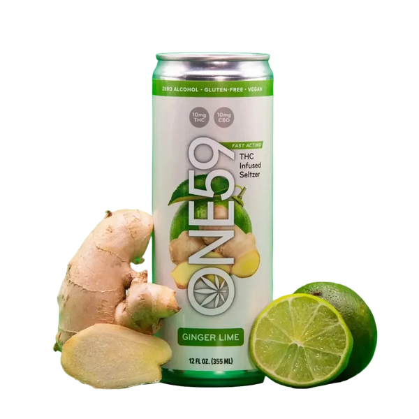 Ginger Lemonade infused drink with 10mg THC from East Atlanta Village Smoke, Vape, and CBD, featuring fresh ginger and lemon slices.