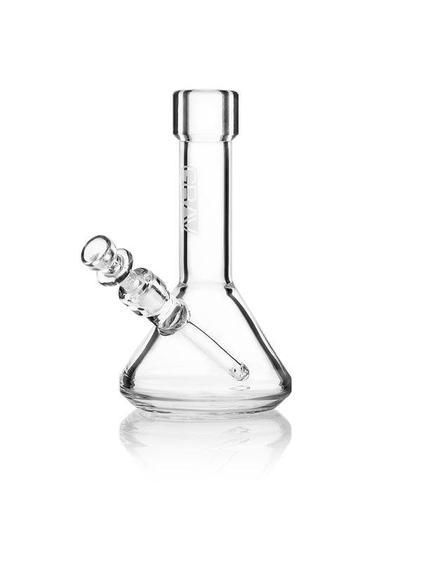 GRAV Mini Beaker bong in clear glass with a compact design and rounded mouthpiece for smooth smoking.
