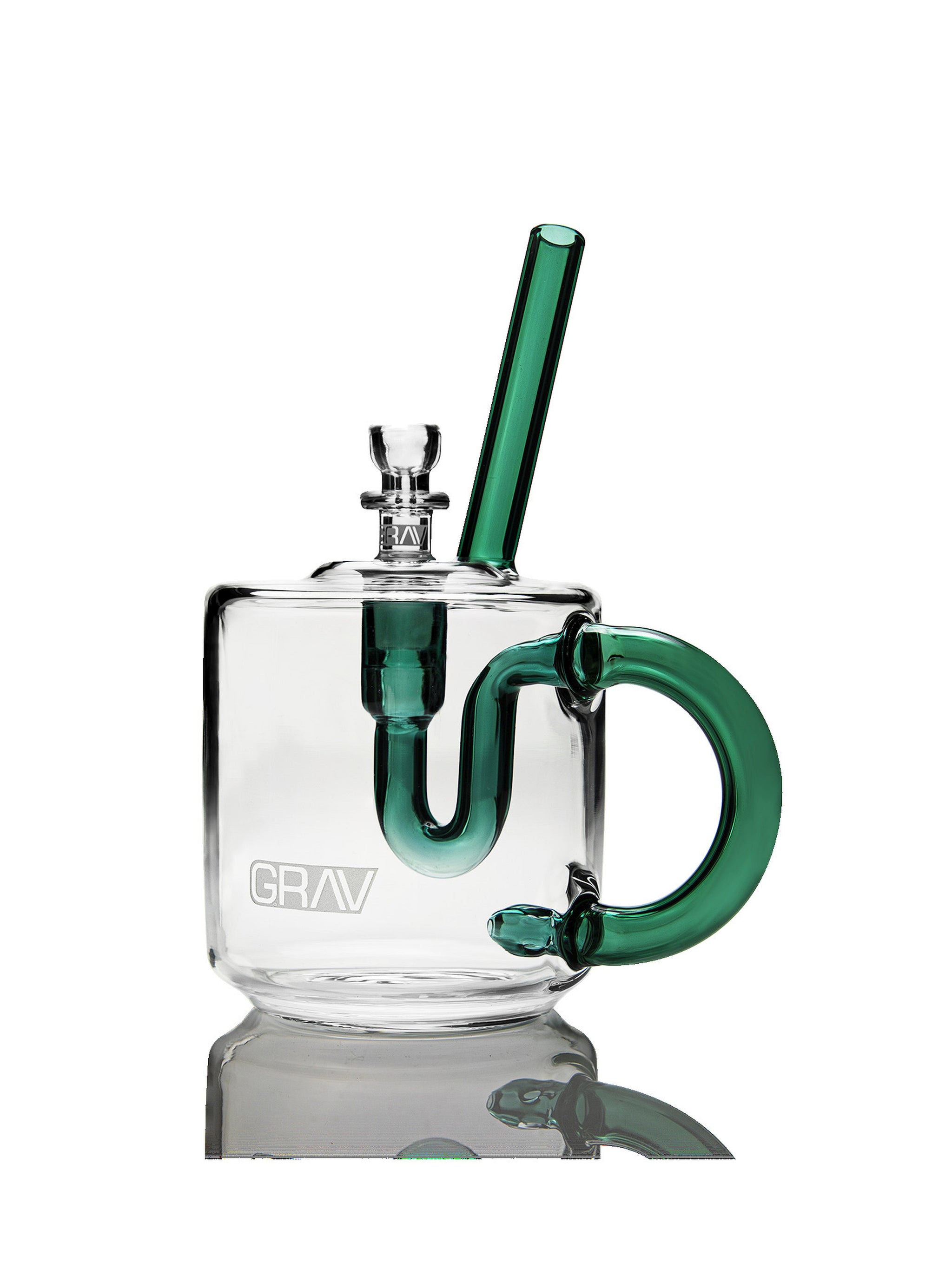 GRAV Coffee Mug Bubbler in assorted colors, compact glass bubbler with a mug shape, ideal for on-the-go use.