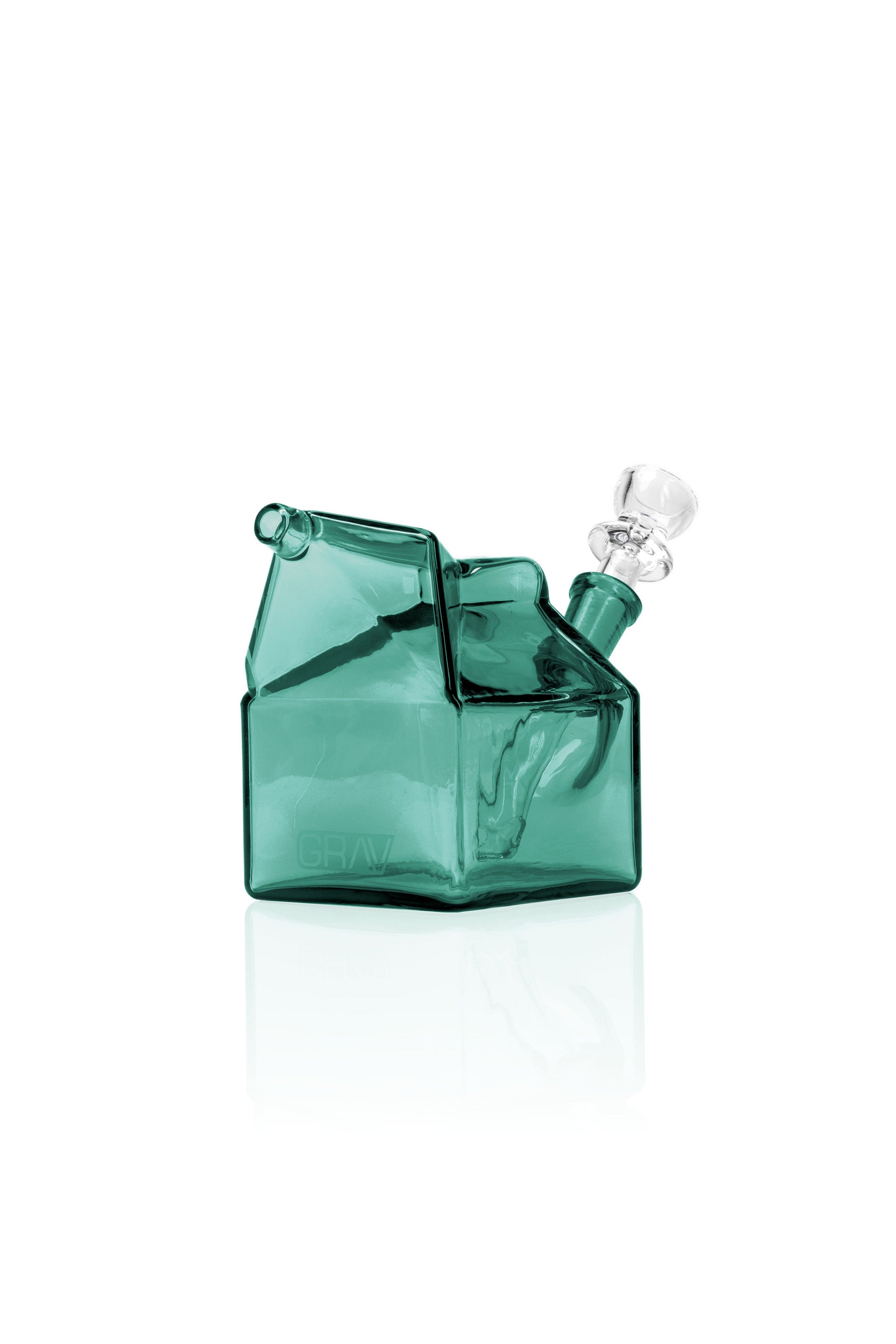 GRAV® Milk Carton bubbler in assorted colors with a playful design, featuring a transparent body and colorful accents.