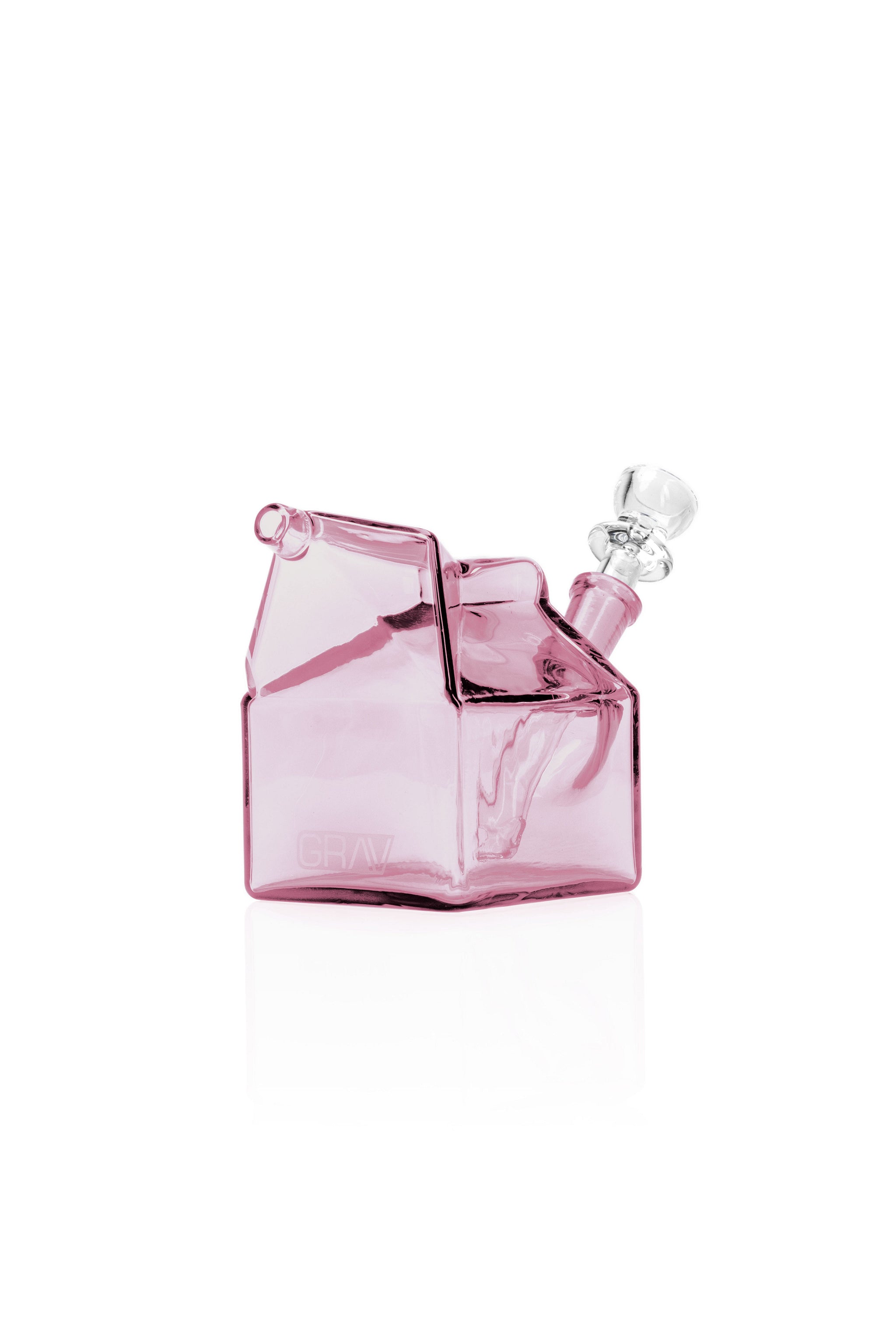 GRAV Milk Carton bubbler in assorted colors, clear glass with colorful milk carton design, functional smoking pipe.