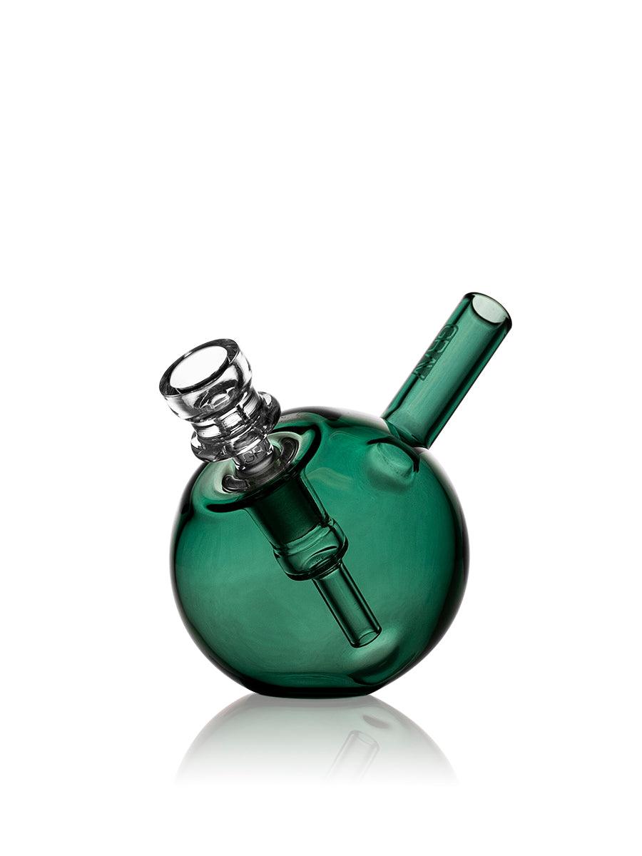 GRAV Spherical Pocket Bubbler in light cobalt color, compact glass smoking bubbler with rounded shape and colorful design.