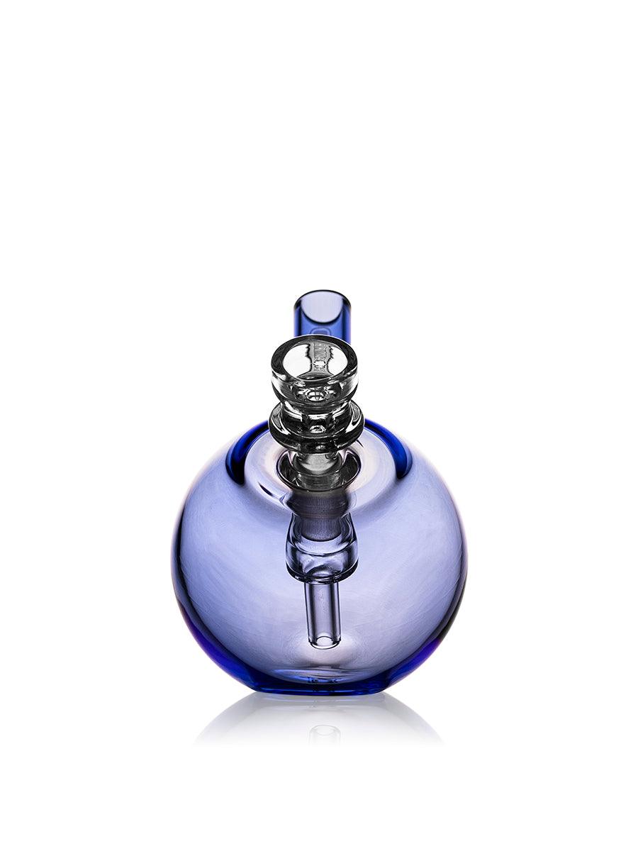 GRAV Spherical Pocket Bubbler in light cobalt blue, compact glass water pipe with rounded design, assorted colors.