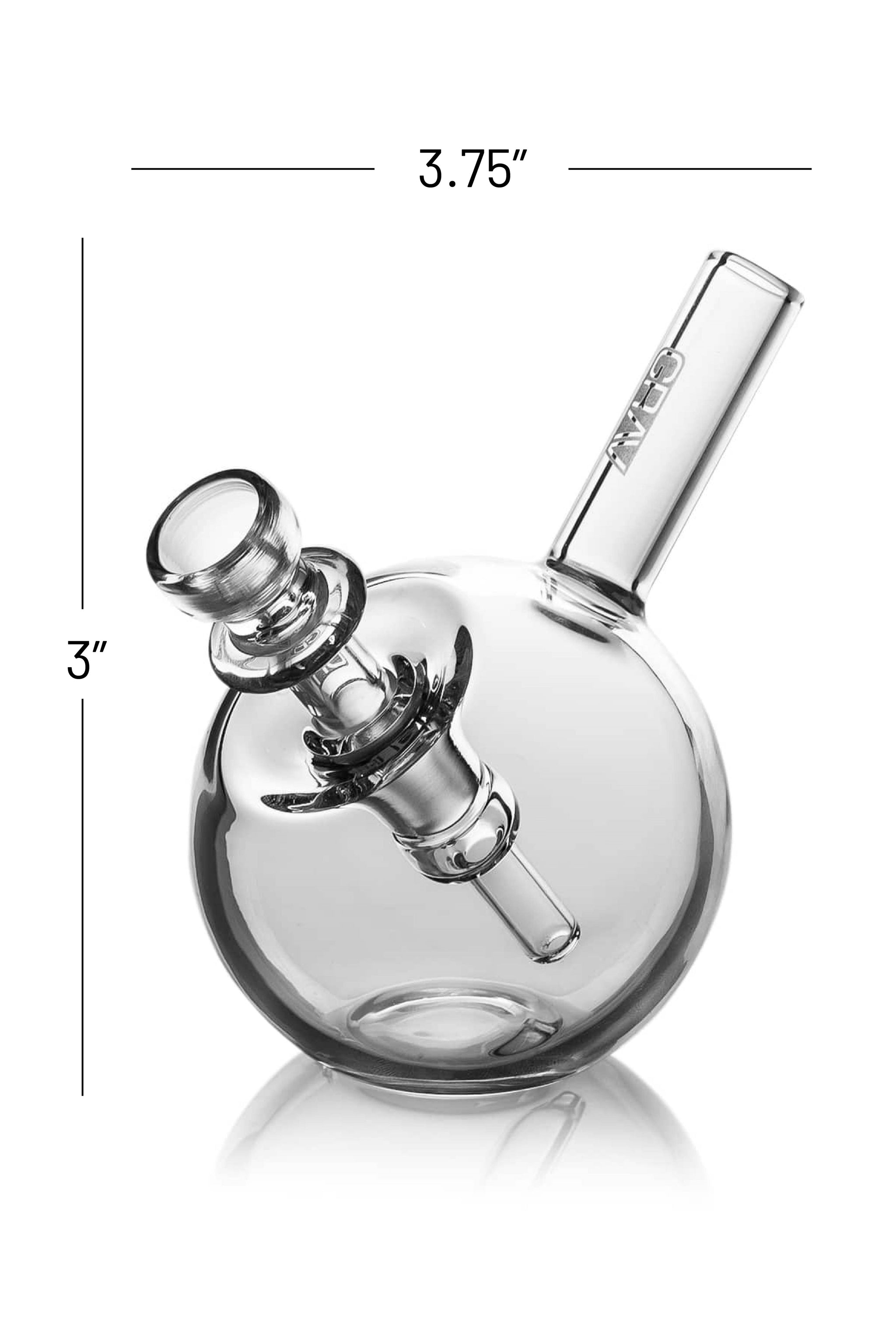 GRAV Spherical Pocket Bubbler in light cobalt blue, compact glass water pipe with rounded shape and assorted colors.