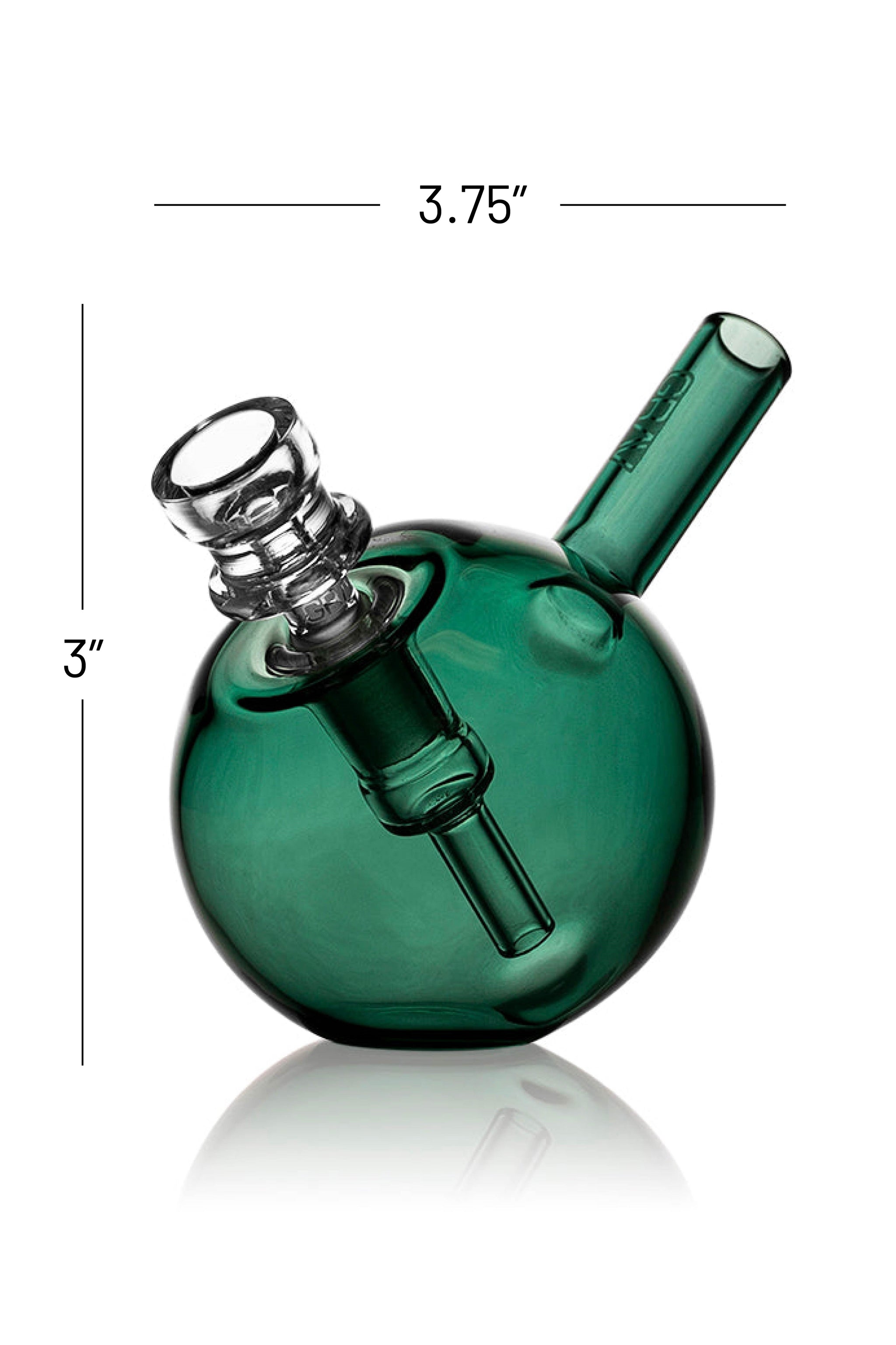 GRAV Spherical Pocket Bubbler in light cobalt color, compact glass water pipe with rounded design and assorted vibrant colors.